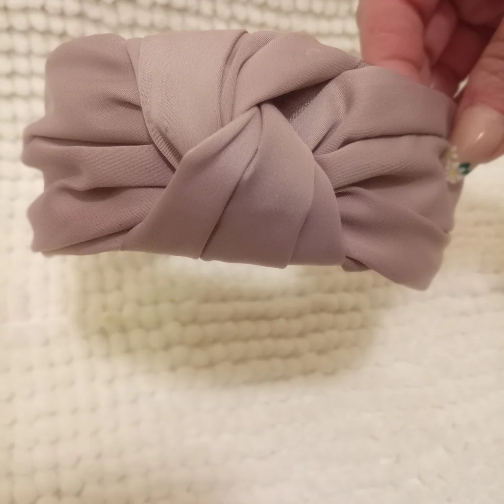 Dusty Rose / Mauve Satin Knotted Top Wide Headband